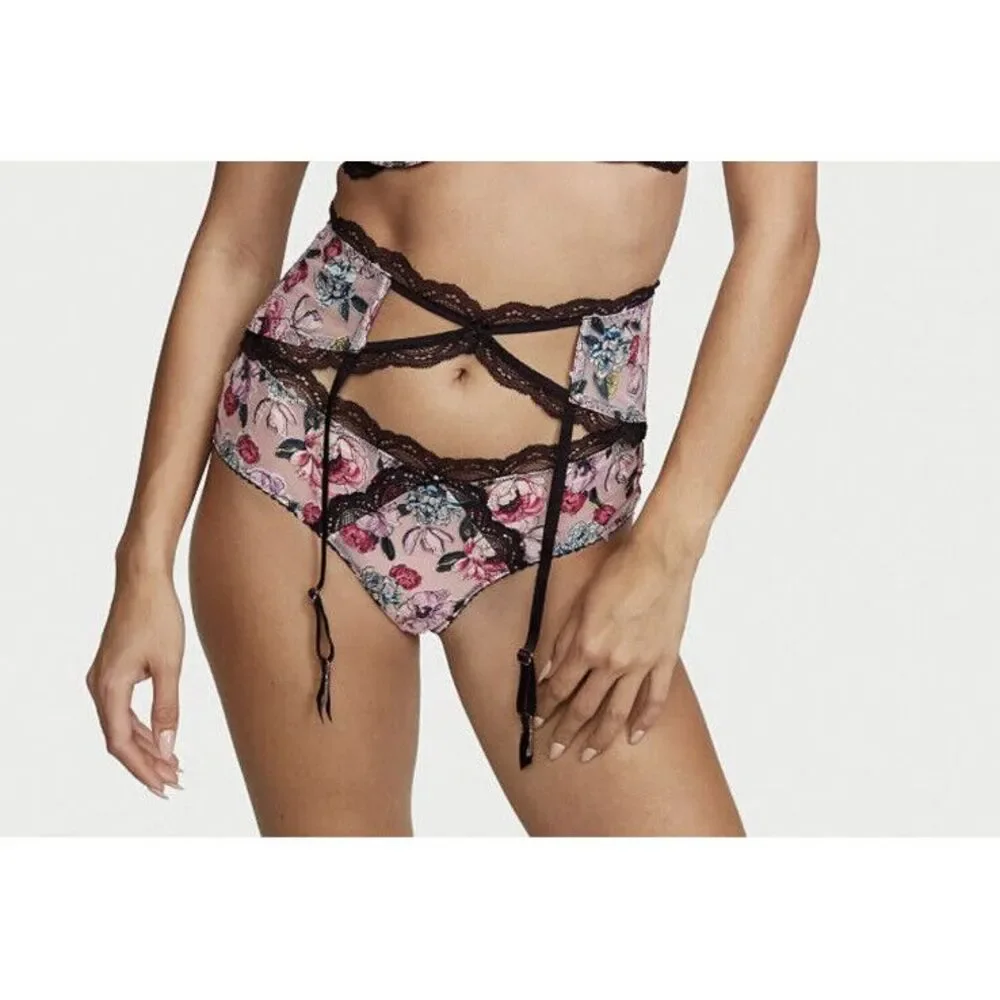 VICTORIA'S SECRET Very Sexy GARTER BELT & CHEEKY PANTIES ‎ SZ M / L Wild Roses